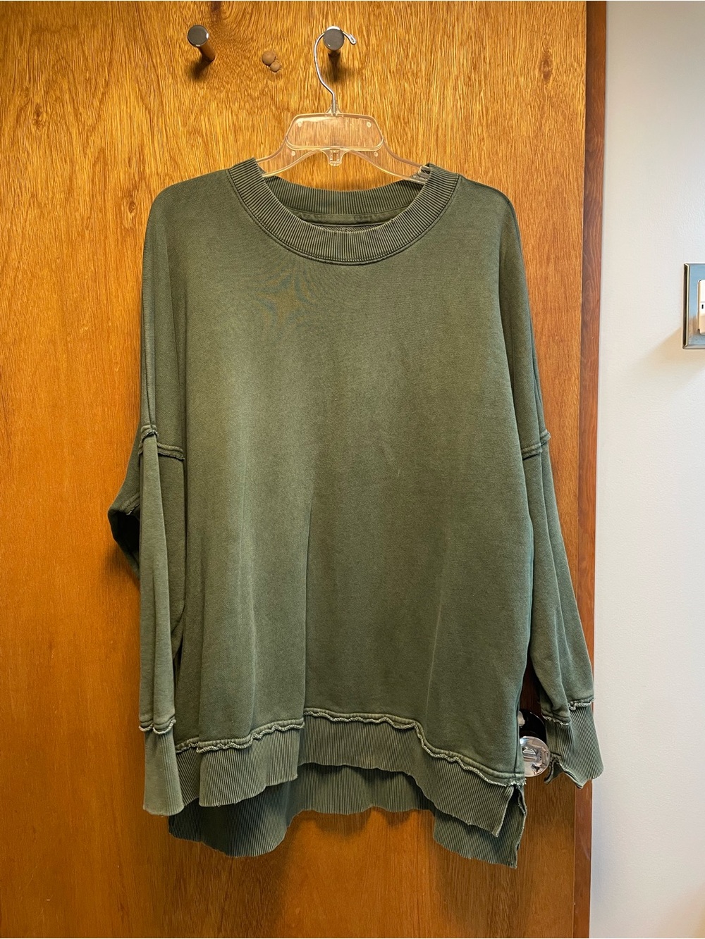 aerie Oversized Washed Olive Green Crewneck Sweater